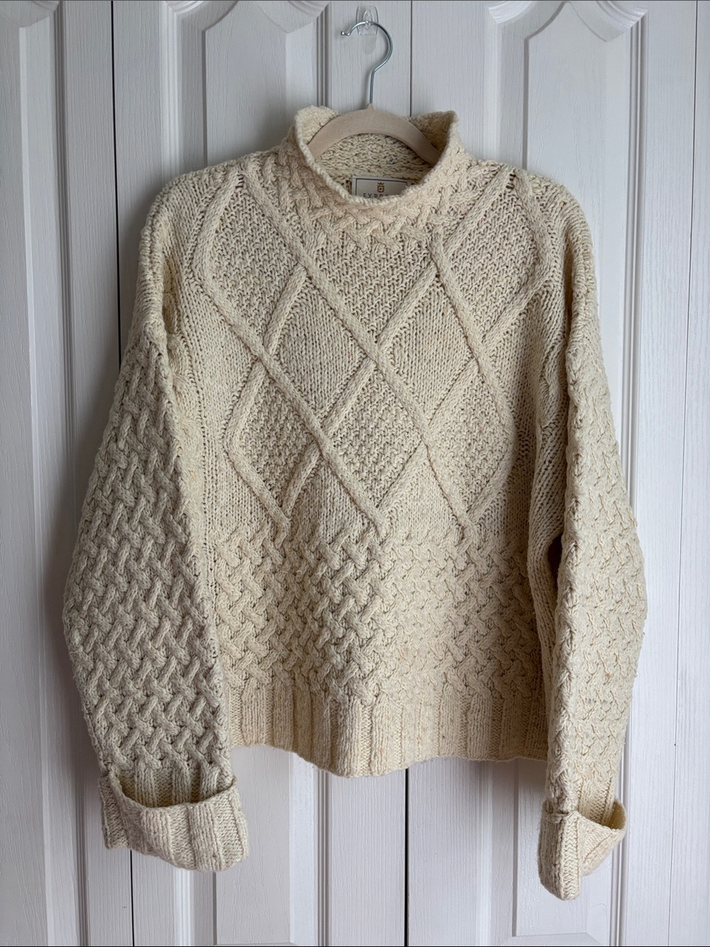Vintage 90s Express Tricot Handknit Cable Knit Chunky Sweater